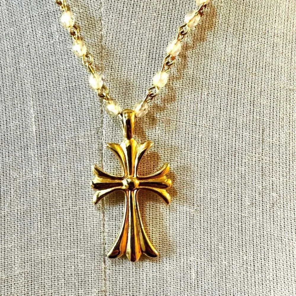 Worthington beaded gold tone cross necklace